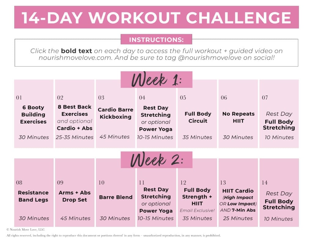 14 Day Workout Plan | weekly workout plans