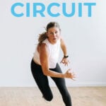 Pin for Pinterest of woman performing exercises in a circuit training workout