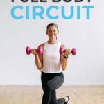 Pin for Pinterest of woman performing exercises in a circuit training workout