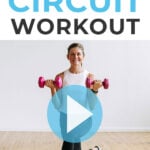 Pin for Pinterest of woman performing exercises in a circuit training workout