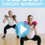 Pin for Pinterest of three people performing full body exercises in a circuit training workout