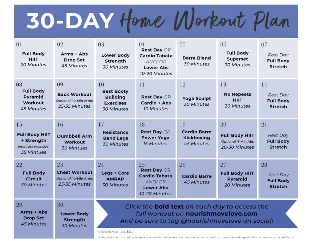 Download FREE 30 Day Home Workout Plan 