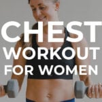 Pin for Pinterest of woman performing dumbbell chest exercises in a chest workout