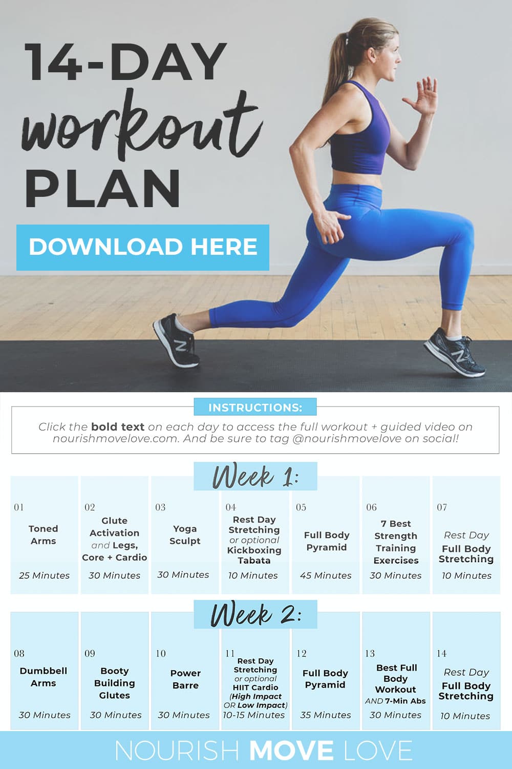 14 Day Challenge (FREE Home Workout Plan) | Nourish Move Love