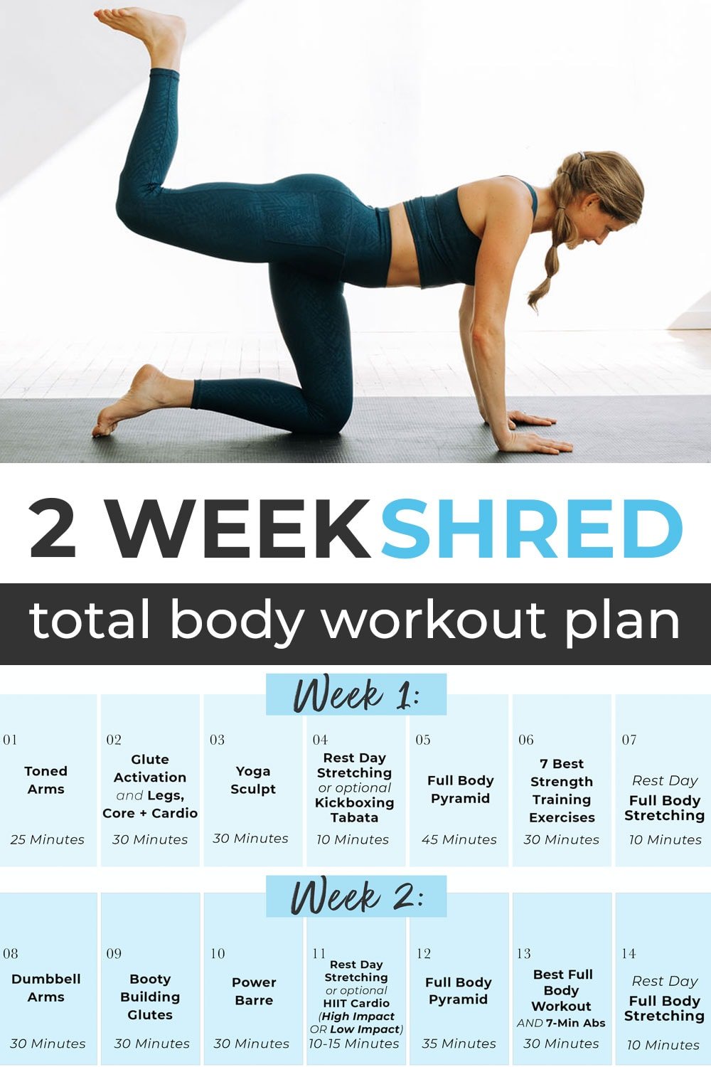14 Day Challenge workout plan pin for pinterest - Nourish, Move, Love