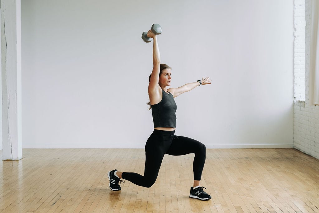 Reverse Lunge and Press | Dumbbell Leg Workout - Nourish, Move, Love