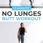 Pin for Pinterest of woman performing glute activation exercises with a resistance band