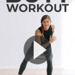 Pin for Pinterest of woman performing glute activation exercises with a resistance band