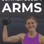 Pin for Pinterest Toned Arms Workout for Women - woman performing a bicep curl hold