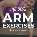 Pin for Pinterest Toned Arms Workout for Women - woman performing a plank and row with dumbbells