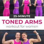Pin for Pinterest Toned Arms Workout for Women - two women performing arm exercises