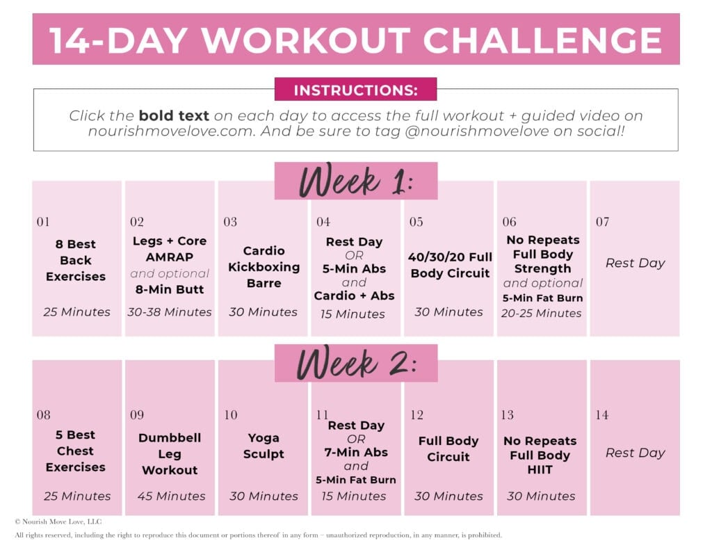 14 Day Workout Challenge Calendar Graphic