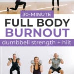 Pin for Pinterest of woman performing exercises in a full body circuit workout