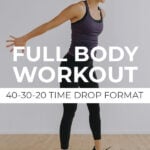 Pin for Pinterest of woman performing exercises in a full body circuit workout