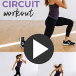 Pin for Pinterest of woman performing exercises in a full body circuit workout