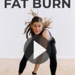 Pin for Pinterest woman performing a cardio exercise in a fat burning workout