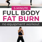 Pin for Pinterest woman performing a cardio exercise in a fat burning workout