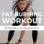 Pin for Pinterest woman performing a cardio exercise in a fat burning workout