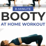 Pin for Pinterest of woman performing butt lifting exercises in a booty workout