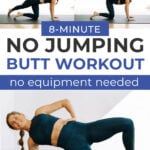 Pin for Pinterest of woman performing butt lifting exercises in a booty workout