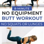 Pin for Pinterest of woman performing butt lifting exercises in a booty workout