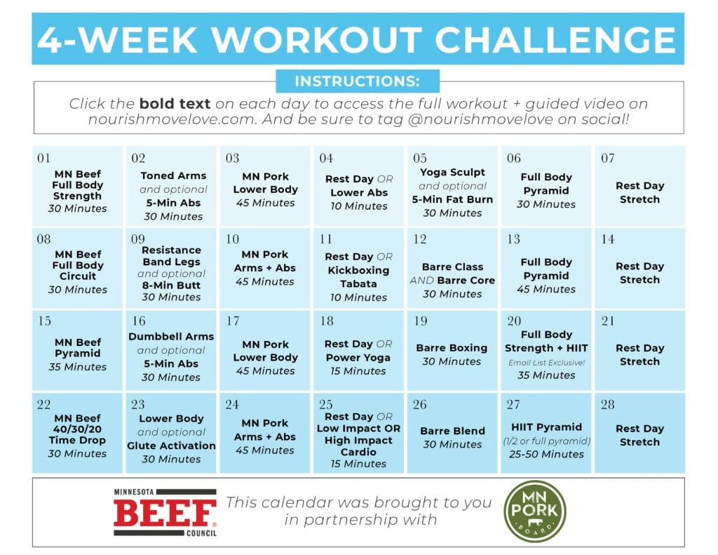 4 Week Home Workout Plan Calendar Graphic PDF