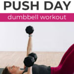 Pin for Pinterest of woman performing push day exercises in an upper body push workout