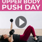 Pin for Pinterest of woman performing push day exercises in an upper body push workout