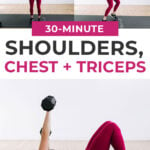 Pin for Pinterest of woman performing push day exercises in an upper body push workout