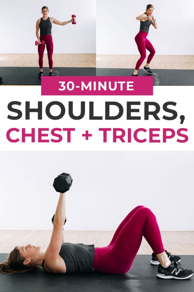 Upper Body Push Workout At Home: Shoulders, Chest and Triceps Pin for Pinterest