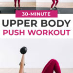 Pin for Pinterest of woman performing push day exercises in an upper body push workout