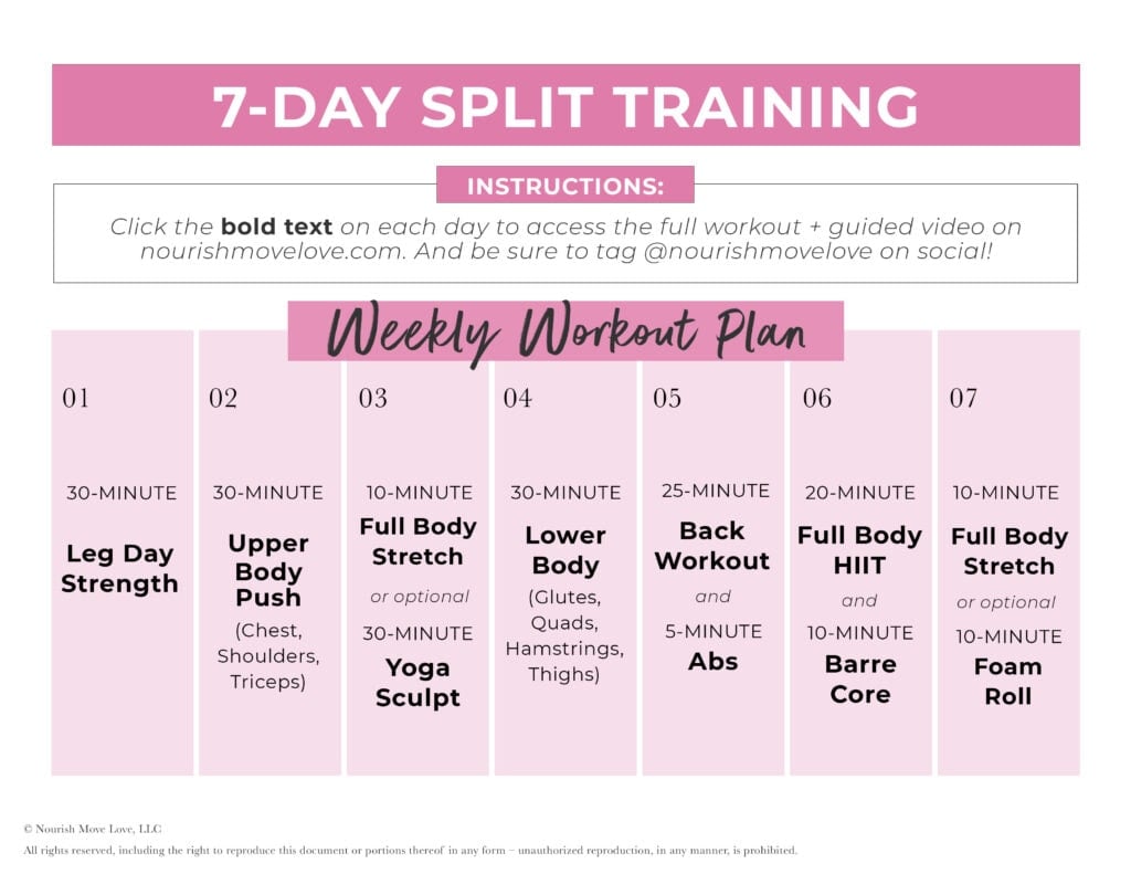 7 Day Split Training Workout Plan Schedule 