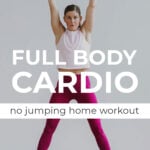 Pin for Pinterest of woman performing a low impact cardio workout for beginners