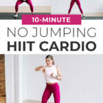 Pin for Pinterest of woman performing a low impact cardio workout for beginners