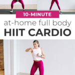 Pin for Pinterest of woman performing a low impact cardio workout for beginners