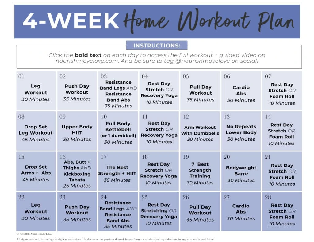 FREE Full Body Workout Plan downloadable pdf calendar 