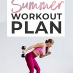 Pin for Pinterest of Full Body Workout Plan At Home - woman performing a tricep kickback