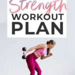 Pin for Pinterest of Full Body Workout Plan At Home - woman performing a tricep kickback