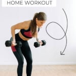 Pin for Pinterest of woman performing pull day exercises in an upper body workout