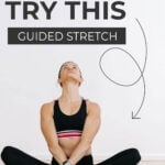 Pin for Pinterest of woman performing upper body stretches