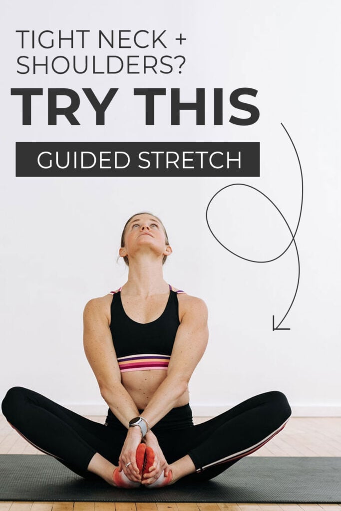 Upper body neck and shoulder stretches | pin for pinterest 