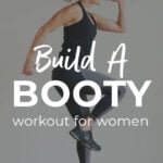 Pin for Pinterest of woman performing a glute workout at home