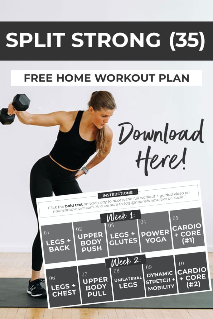 Free Home Workout Plan pinterest graphic (click to download workout challenge calendar)