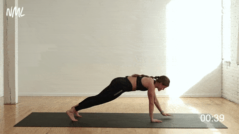woman performing a plank walk out in an ab workout