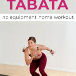 Pin for Pinterest of woman performing bodyweight exercises in a tabata workout