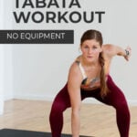 Pin for Pinterest of woman performing bodyweight exercises in a tabata workout