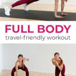 Pin for Pinterest of woman performing bodyweight exercises in a tabata workout
