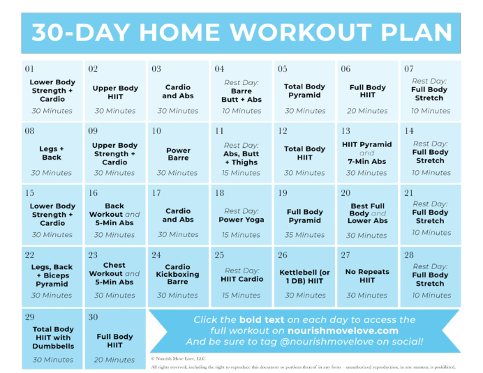 Free 30-Day Home Workout Plan (PDF + Videos) | Nourish Move Love