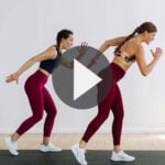 Pin for Pinterest of two women performing home cardio exercises