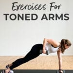Decorative pin for pinterest - woman performing a dumbbell hiit workout